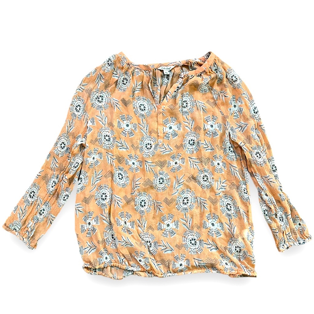 Lucky Brand Riviera Coral Silk Peasant Blouse - Picture 3 of 9